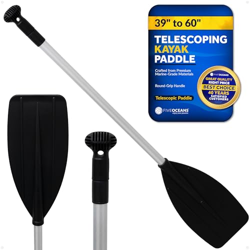 Five Oceans Canoe Paddle - Boat Paddle Collapsible Paddle, Canoe Oars Extends from 3.25 Ft. (39-inch) to 5 Ft. 60-inch - Aluminum Shaft, Round Grip - FO4720