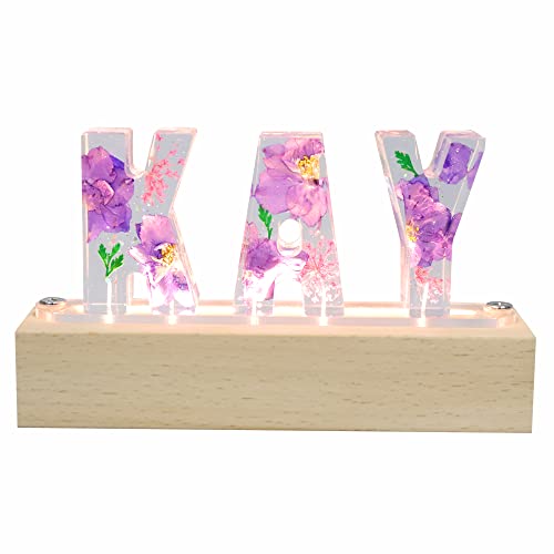 Lámpara De Luz Nocturna Con Letras De Flores Secas Personalizadas, Luces De Nombre Para Pared Personalizadas, Lámparas De Flores Eternas Para El Amante Del Mejor Amigo Cover