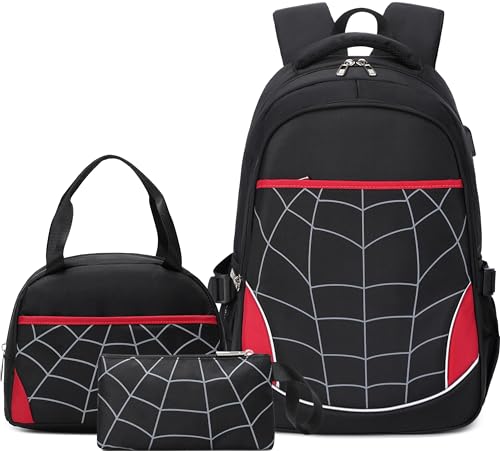 Boys Backpack with Lunch Box Kids Backpack for School Bag for Kids Bookbag Set School Backpacks for Boys (Black)