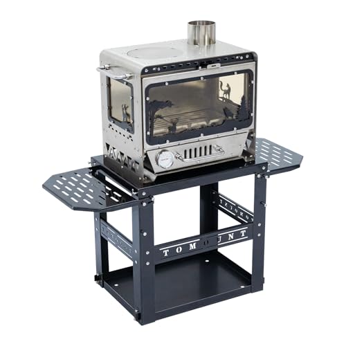 Image of TOMOUNT Hot Tent Stove,Wood Stove with Frame Base,with 7 Chimney Pipes,304 Stainless Steel with heat-resistant Glass Window