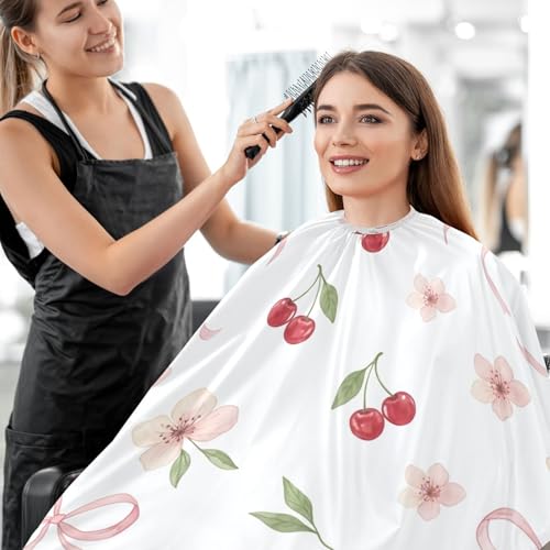 Capa para corte de cabello impermeable profesional Bows Flowers Cherry con cierre ajustable de broche para estilismo y peluquería miniatura 7