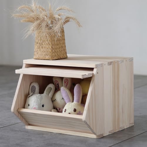 unununu Wooden Storage Small Toy Box with Lid,Stackable Solid Wood Organizer Chest,Entryway Storage Bin,Clothes Storage,Nightstand.for Bedroom,Playroom,Living Room.Side Flip-Door,Top can Hold 300lbs