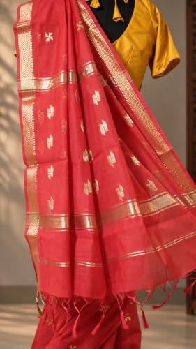 DRIDH TEXTILES red maheshwari cotton silk saree – image 3