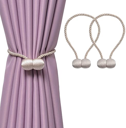 Kit 2 Prendedores De Cortina Magnético Presilhas Abraçadeira com Imã LUMAI (Bege)