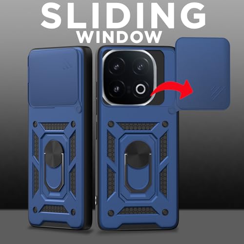 Image of Pikkme Back Cover for iQOO 13 5G | D10 Tough Armor | 360 Protection Case | Sliding Camera Shield Cover & Ring Holder Stand Bumper Case (Blue)
