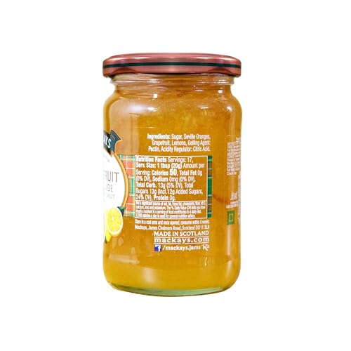 Mackays Three Fruit Marmalade Jam 340gm| Orange, Grapefruit & Lemon | Imported from Scotland | Made with Whole Fruits | Vegan | Gluten-Free | No Artificial Colors or Preservatives