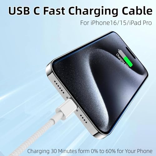 for iPhone17/16/15 USB to USB C Fast Charging Cord,2Pack 3Ft Type A to Type C Nylon Braided Carplay Cable for iPhone17/16/15 Pro/MacBook/iPad Air/Mini/Pro/Samsung