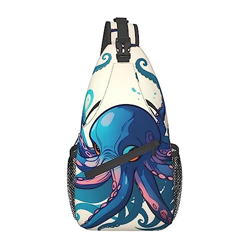 Sac bandoulière pieuvre bleu violet pour randonnée urbaine et voyage, sac de poitrine noir mixte