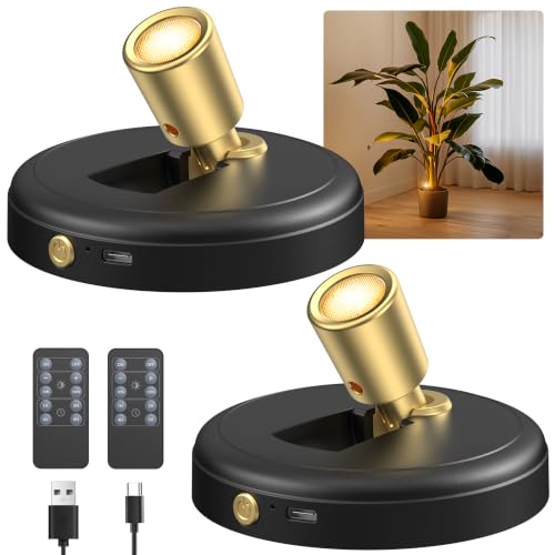 Ler0ktr Rechargeable Battery LED Spotlight Indoor: Wireless Mini Art Accent Spot Lights with Timer Remote - Small Dimmable Uplight for Plants Display Painting Dartboard Artwork Portrait Closet