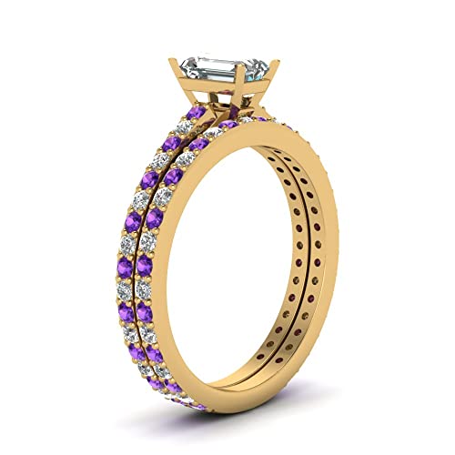 Image of 55Carat Choose Your Gemstone Emerald Shape 14k Yellow Gold Plated Wedding Ring Classic Delicate Diamond CZ Everyday Wedding Jewelry Handmade Ring Minimal Surprise Gifts for Ladies : US 4 to 12