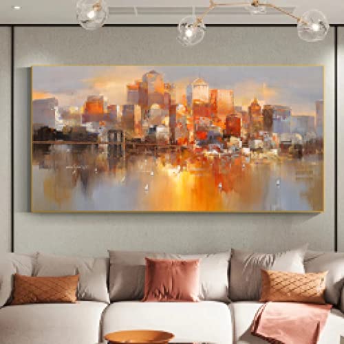 Póster e impresión sobre lienzo de edificio de la ciudad arte abstracto 70x140 cm