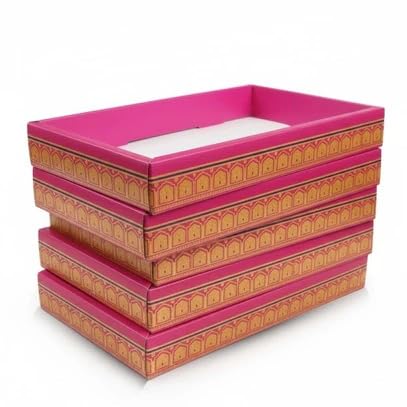 Image of SATYAM KRAFT 6 Pcs Multipurpose Folding Cardboard Gift Box | Premium Paper Hamper Empty DIY Tray for Wedding, Birthday, Gifting, Gift Packaging, Festive Foldable Hampers, Stylish Return Gifts (Without Net) (Dark Pink)
