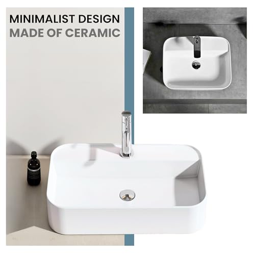 Lavabo de Cerámica, Lavamanos Blanco de Aseo Anti-manchas, Lavabo sobre encimera para Baño, Fácil de Limpiar y con Conexiones Estándar. Ideal para Cocina o Baño. (50x40x14 CM) - imagen 8