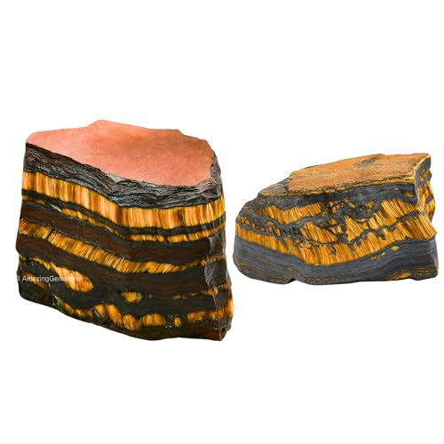 Image of Amazing Gemstone 2 Pieces Iron Tiger Eye Raw Crystals and Healing Stones, Natural Rocks for Tumbling and DIY Raw Stones and Crystals