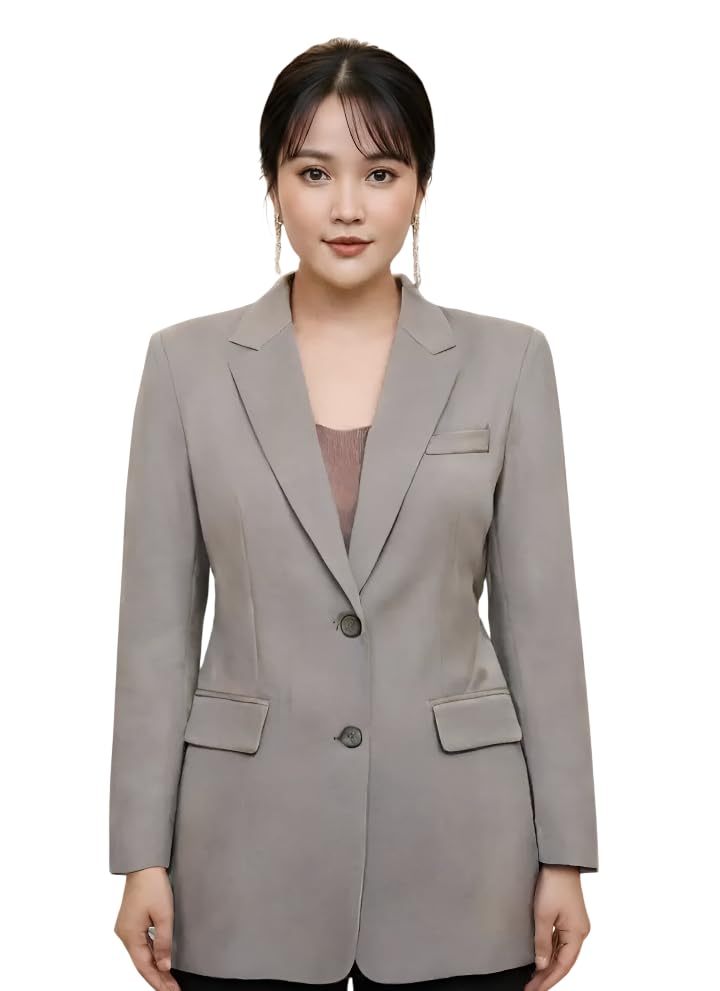 Women Cotton Blend Solid Single Breasted Blazer with Notched Lapel | Full Sleeves, Button Closure, Regular Fit Formal Blazer for Womens & Girls | Lightweight & Breathable Fabric (Grey)_137-image-38