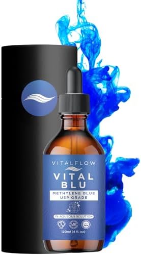 VITALFLOW 1% Methylene Blue | Certified USP Grade Ingredients | Ultra High Third-Party Tested Purity | Free of Contaminants | Sturdy Protective Packaging | Canadian Made | Amber Glass Bottle - 120 ml