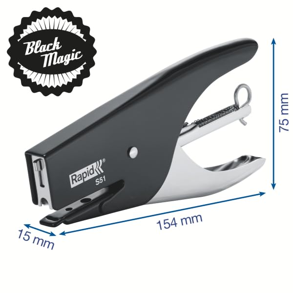 Rapid S51 Retrò Classic, Cucitrice a pinza capacità fino a 15 fogli, Cucitrice in acciaio ergonomica, Caricamento posteriore, Compatibile con punti 21/4, Nero, 10538705