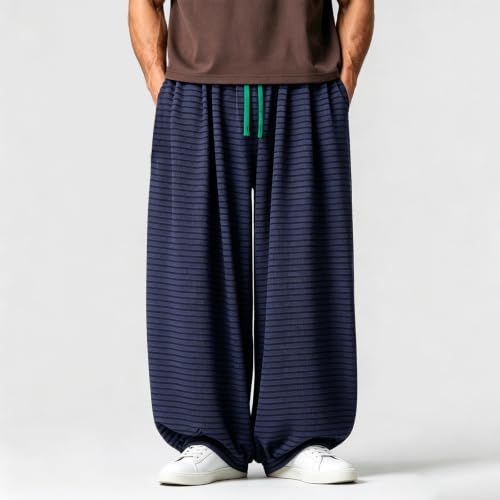 Pantalones harén para hombre de punto y pernera ancha con cordón ajustable 3