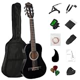 BESYOU 30' Black Beginner Acoustic Guitar Starter Package Student/Kids Guitar with Gig Bag,Strap,2 Picks,Extra Strings, Electronic Tuner.