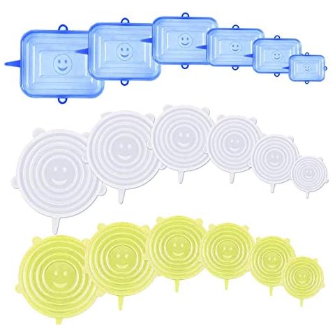 YOUYIKE®18pcs Silicone Stretch Lids, Silicone Food Covers, BPA Free and Expandable to Fit Various Shape of Containers, Dishes, Bowls, Safe in Dishwasher, Microwave and Freezer Cover