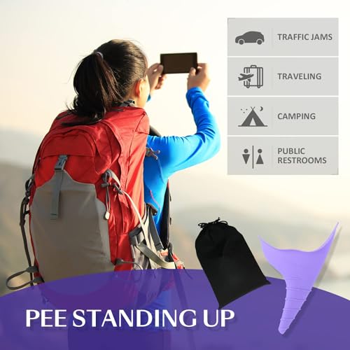 Travel Female Urination Device – 2 Pack Reusable Silicone Portable Lady Urinal Pee Funnel Pee Urine Cups Standing Up Camping Outdoor Drawstring Discreet Carry Bag