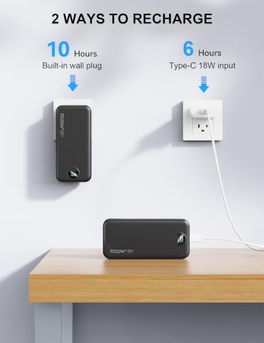 Image of Nusyddy Portable Charger 20000mAh PD20W w /Built-in Cables & Wall Plug Black | PD20W Fast Charging, High Capacity, LED Display, Charge 5 Devices at once, TSA Approved, Compatible with iPhone /iPad /Samsung