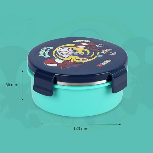 Image of CELLO Kidzbee Pluto Web Warrior Insulated Kids Lunch Box, Navy Blue | Silicone Food-Grade Seal Lid | 3D Touch & Feel Designs | Leak Proof & Secure 4 Sided Click Locks | Ideal for School & Picnic
