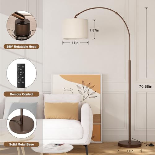 Ambimall Dimmable Arc Floor Lamp with Remote, Color Temperatures and Brightness Adjustable, Arched Floor Lamp with Rotating Head, Over Couch Arched Reading Light for Living Room (Deep Beige and Brown) by Ambimall - Image 2