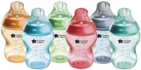 Tommee Tippee Natural Start Anti-Colic 9 oz BPA Free Baby Bottles, 0+ Months, Slow Flow Breast-Like Nipple, Self Sterilizing, Designed for Seamless Transition Between Bottle & Breast, Fiesta,Pack of 6