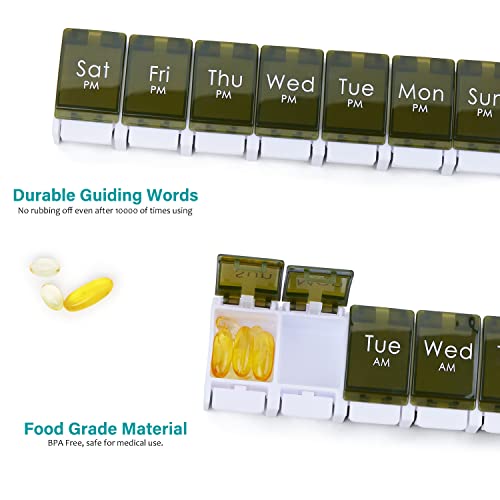 Image of 2 Week Pill Box, MOLN HYMY 7 Day Pill Organizer 2 Times a Day, Weekly Pill Container to Hold Medication, Vitamins Fish Oils (Green)