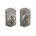 Schlage Camelot Electronic Keypad Deadbolt Lock, Keyless Front Door Entry, Mechanical Key Backup Included, Satin Nickel, BE365 V CAM 619