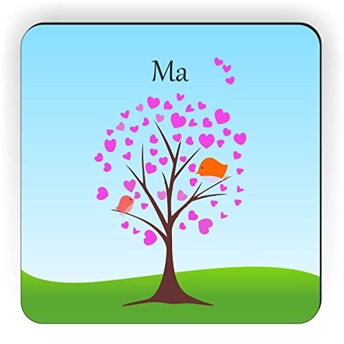 Rikki Knight Ma Name on Tree with Heart and Birds Deco Design Square Fridge Magnet, Blue/Green