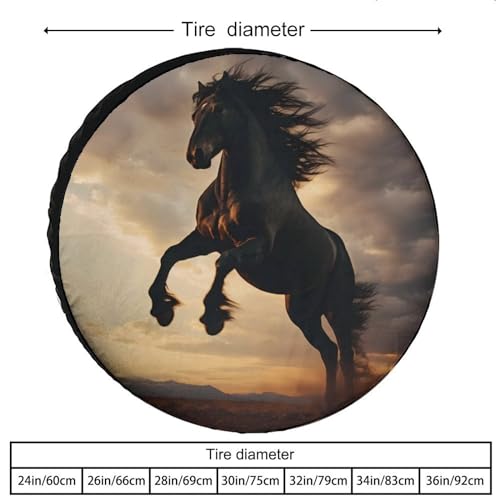 Wild Black Stallion Horse Rearing Animal Spare Tire Cover Universal Wheel Covers Wheel Protectors for Car Truck Travel Trailers Accessories 36inch