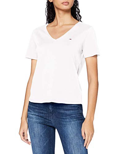 Tommy Hilfiger Damen Tjw Slim Jersey V Neck T-Shirt, Weiß, M