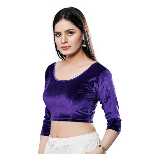 Image of Vamas Women's Velvet Non-Padded Stretchable Long Sleeve Saree Blouse (A-41.N)
