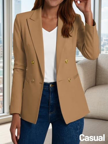 Mina Self 2025 Women’s Casual Blazer - Peaked Lapel Double Breasted Open Front Work Office Jackets with Pockets2