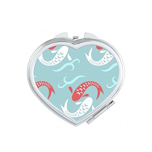 Miroir de poche japonais avec motif carpe et vagues bleues pour retouches maquillage