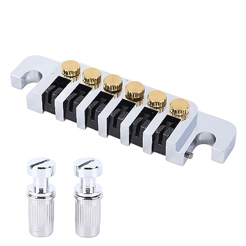 sturdy Brass Guitar Tune Roller Saddle Bridge Tailpiece with Height Adjustment, Smooth Rollers for Easy String Adjustment, Replacement Part for Electric Guitars, Includes 2 Studs