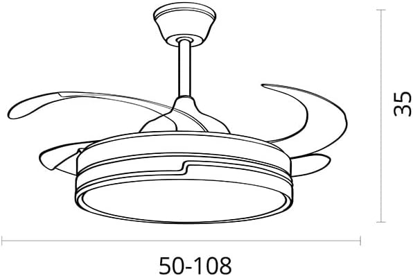 Dimensional diagram of the BEL AIR HOME Robin DC Ceiling Fan, showing height and width ranges.