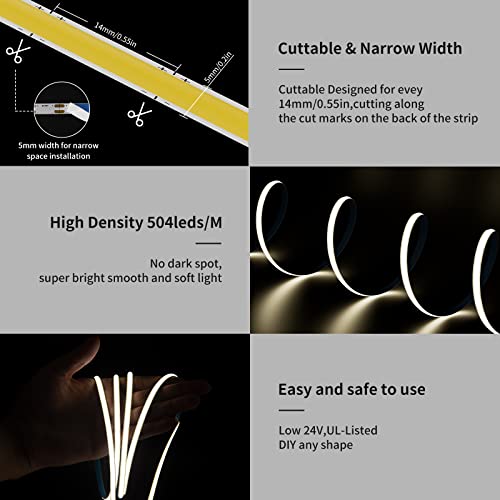 PAUTIX Tira LED COB 5mm 5m 4000K Luz Blanca Natural miniatura 4