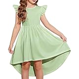Gumyoss Vestido Niña Elegante con Bolsillos Corte A Cuello Redondo Dobladillo Asimétrico Vestidos Fiesta Niña Verde 12-13 años
