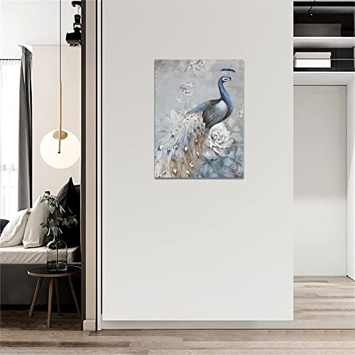 Peacock Wall Art Blue Peacock Pictures Wall Decor Elegant Peacock Canvas Print Framed Modern Painting Artwork For Kitchen Bedroom Bathroom Living Room Framed 12"X16" #TOP2