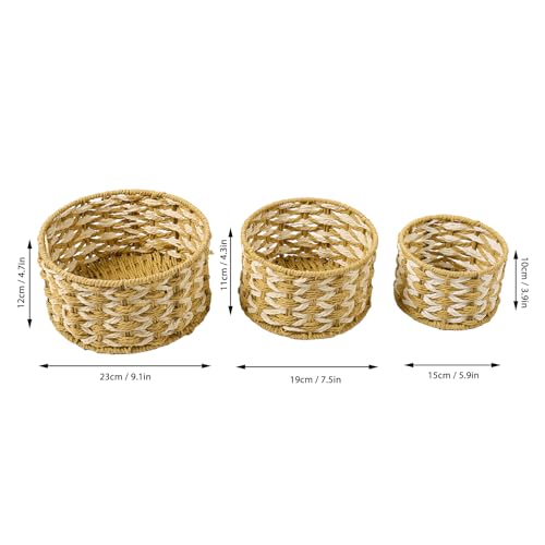 Cesta Organizadora, Cesta de Armazenamento Tecida Redonda Portátil 3pcs Elegante para Lanches para S