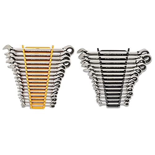 GEARWRENCH 30 Piece 12 Point Ratcheting Combination SAE/Metric (1/4-1 in., 8-24 mm) Wrench Set with Wrench Racks – 86702