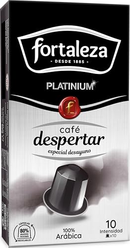 Café Fortaleza Platinium - Cápsulas Compatibles con Nespresso, de Aluminio, Sabor Despertar, Especial Desayuno, 100% Arábica, Tueste Natural, Pack 8x10 - Total 80 uds