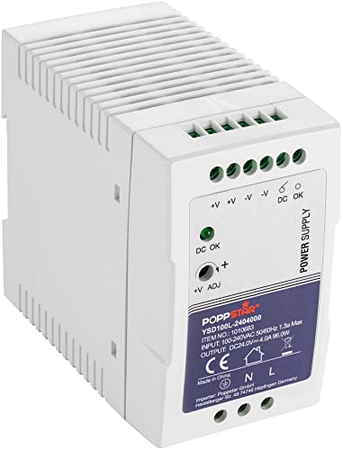 Poppstar Ultra-Slim 24V Netzteil für Hutschiene (24V DC 4 A 96 Watt) DIN Rail Netzteil (mit PFC, 96W) Trafo für Hutschienen 55x100x92mm