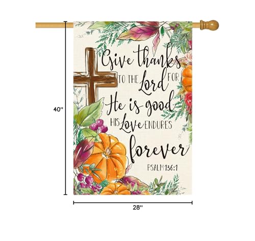 Avoin Colorlife GARDENFLAG-THANKSGIVING-70100-038 Fall Thanksgiving House Flag 28X40 Inch Double Sided, Give Thanks To The Lord Harvest Holiday Yard Outdoor Decorative Flag thumb #7