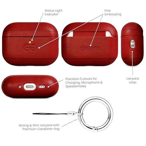 Coque Dreem en Cuir véritable pour AirPods Pro 3, Mousqueton Porte-clés, Coque Rigide de Protection en Plastique Dur + Cuir Premium, Compatible avec MagSafe, Effet Reveal Motion [Om:Red] – vue 5