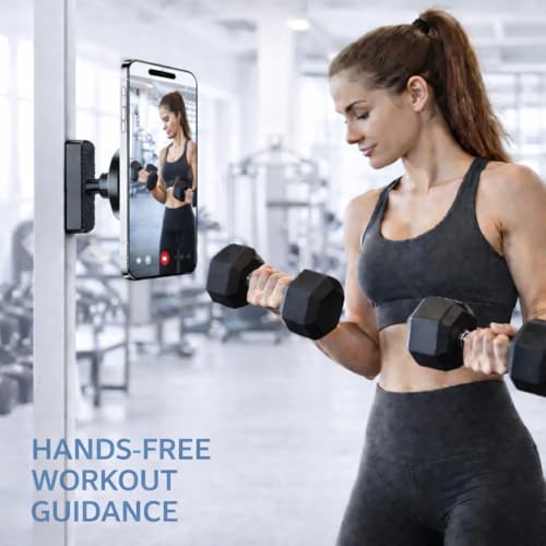 Image of LEPHYON Magnetic Phone Holder for Gym, Ultra Strong Magnet Phone Mount for Exercise Equipment, Compatible with iPhone Samsung All Cell Phones, Adjustable 360 Rotation, No-Slip Workout Accessory