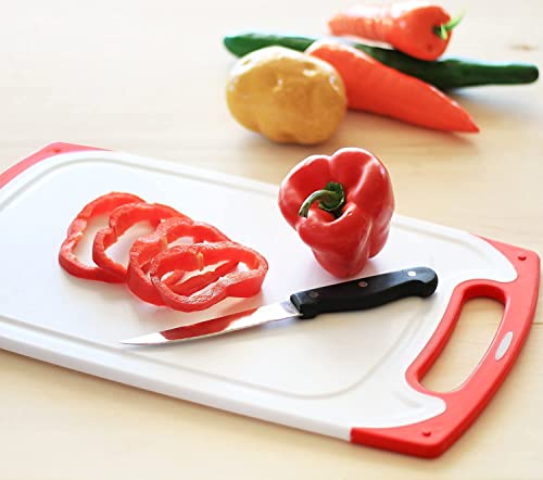 Kitchen Plastic Cutting Board Set - Dishwasher Safe Non-Slip Cutting Boards With Juice Grooves, Easy Grip Handles, Bpa Free, Non-Porous - Large And Thick Chopping Board (3 Piece Set - Red) #TOP6